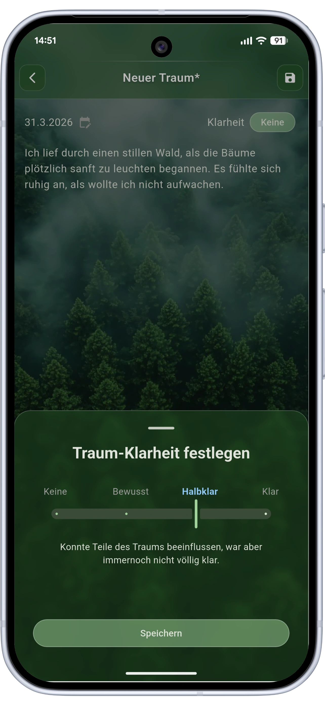 Lucidity tracking screen