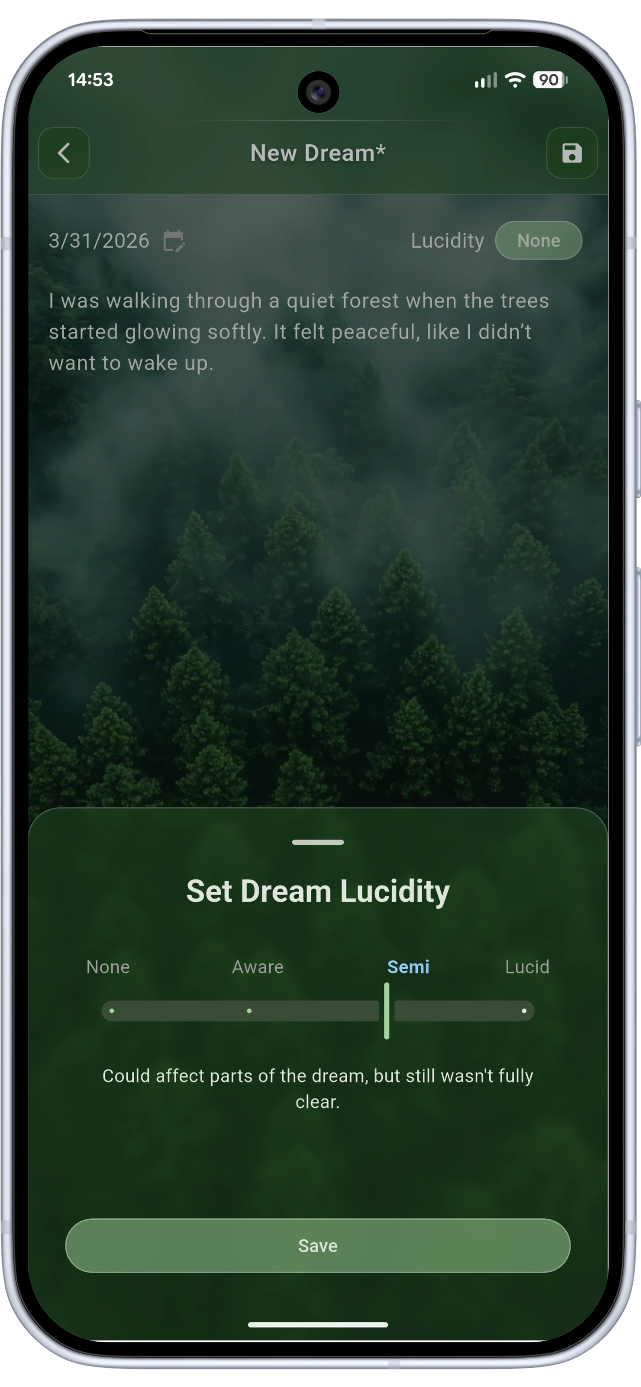 Lucidity tracking screen