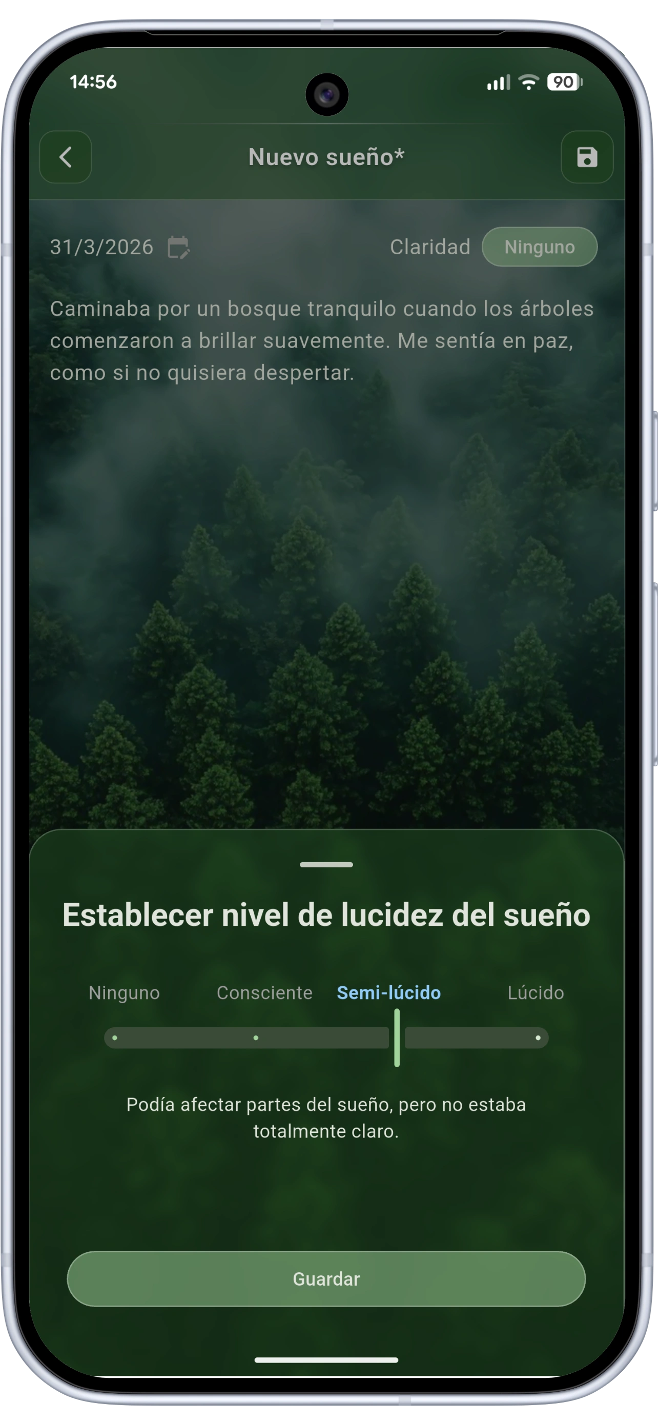 Lucidity tracking screen