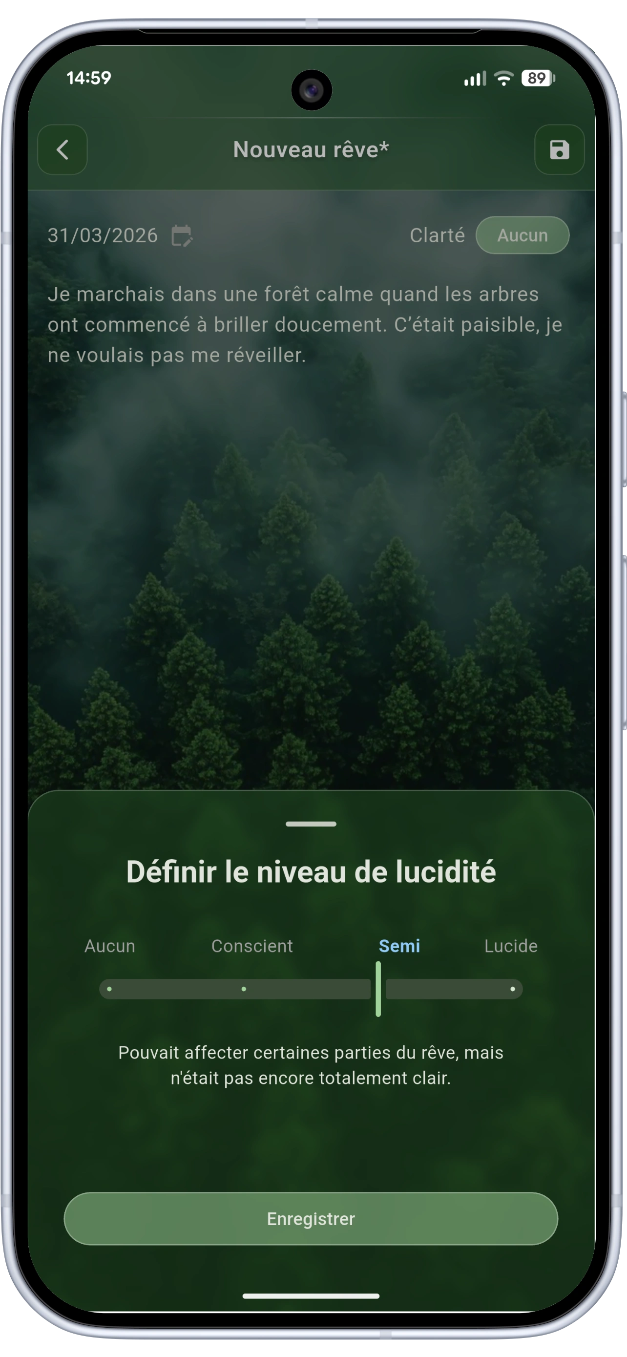 Lucidity tracking screen