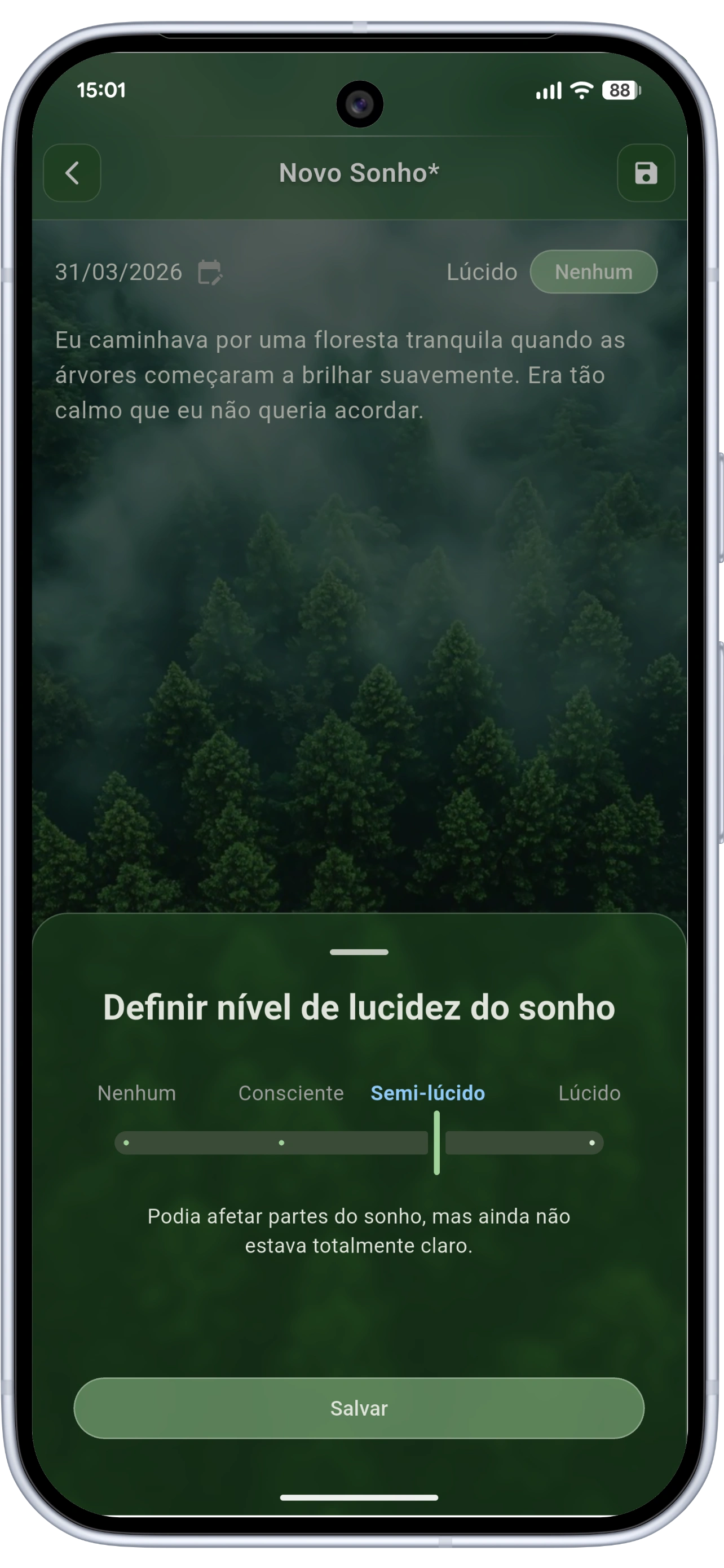 Lucidity tracking screen