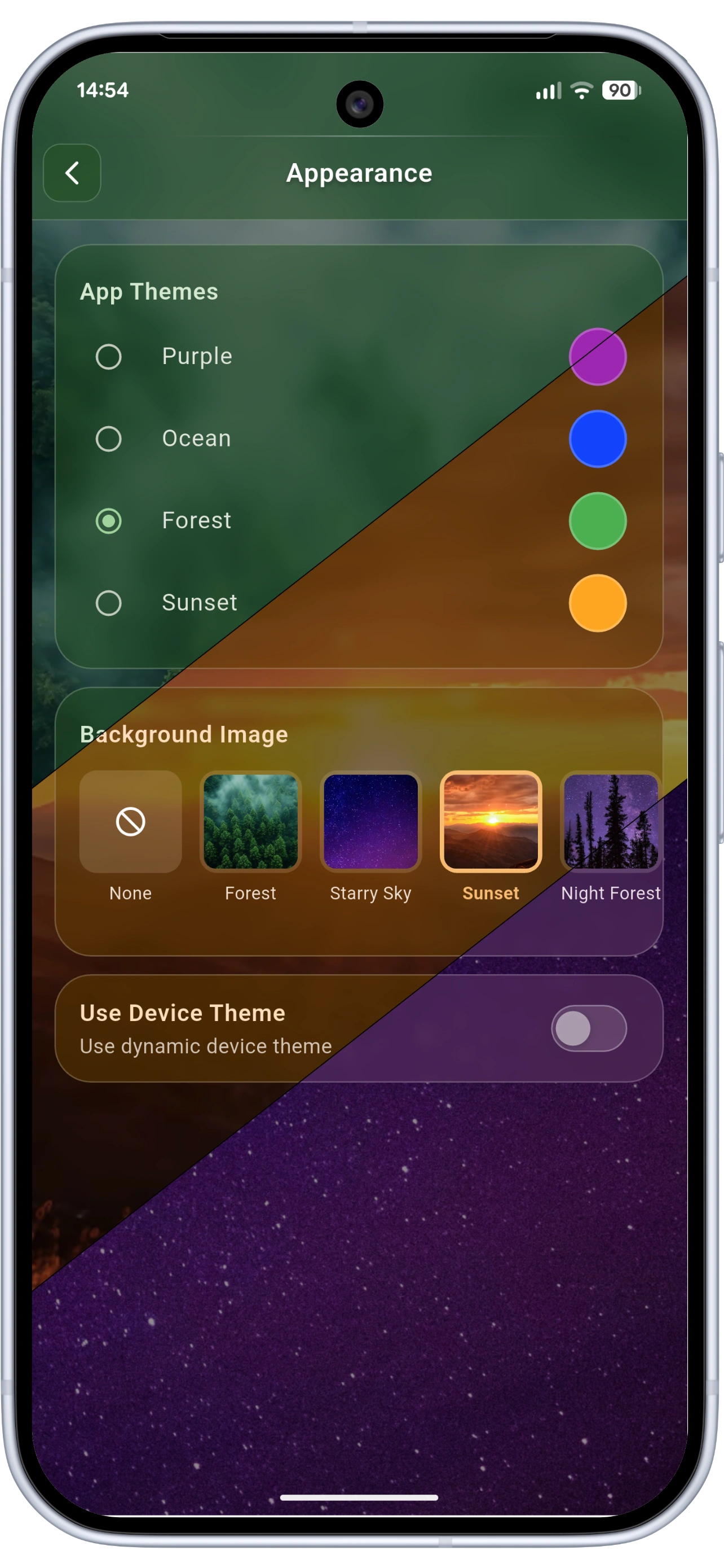 Customizable theming screen