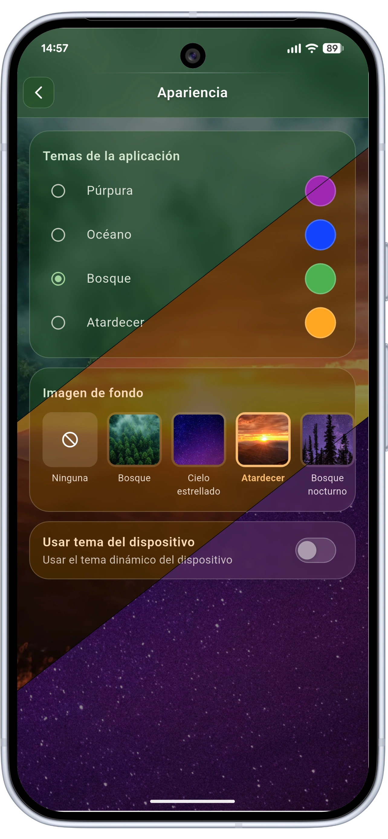Customizable theming screen