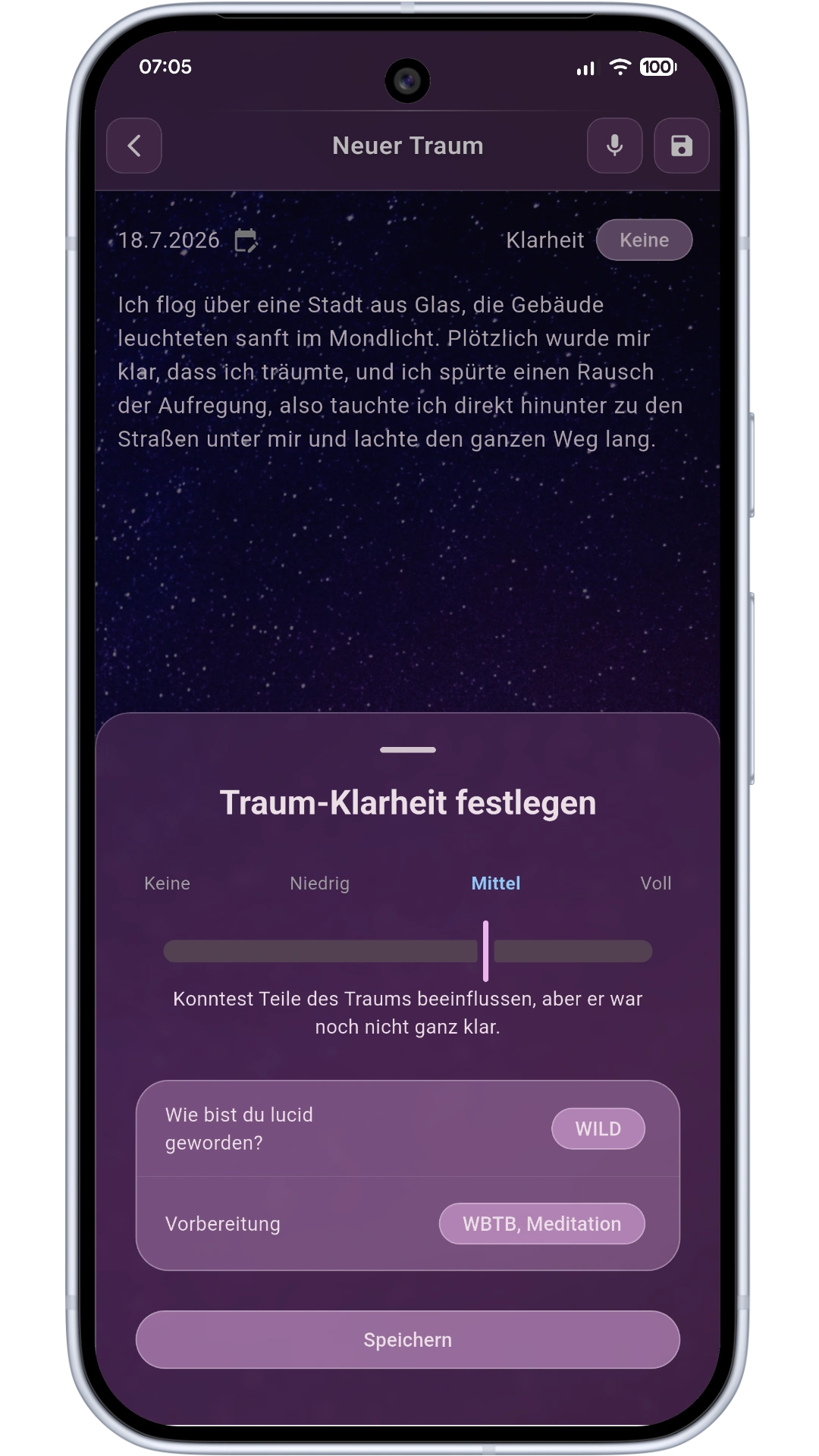 Lucidity and technique tracking screen