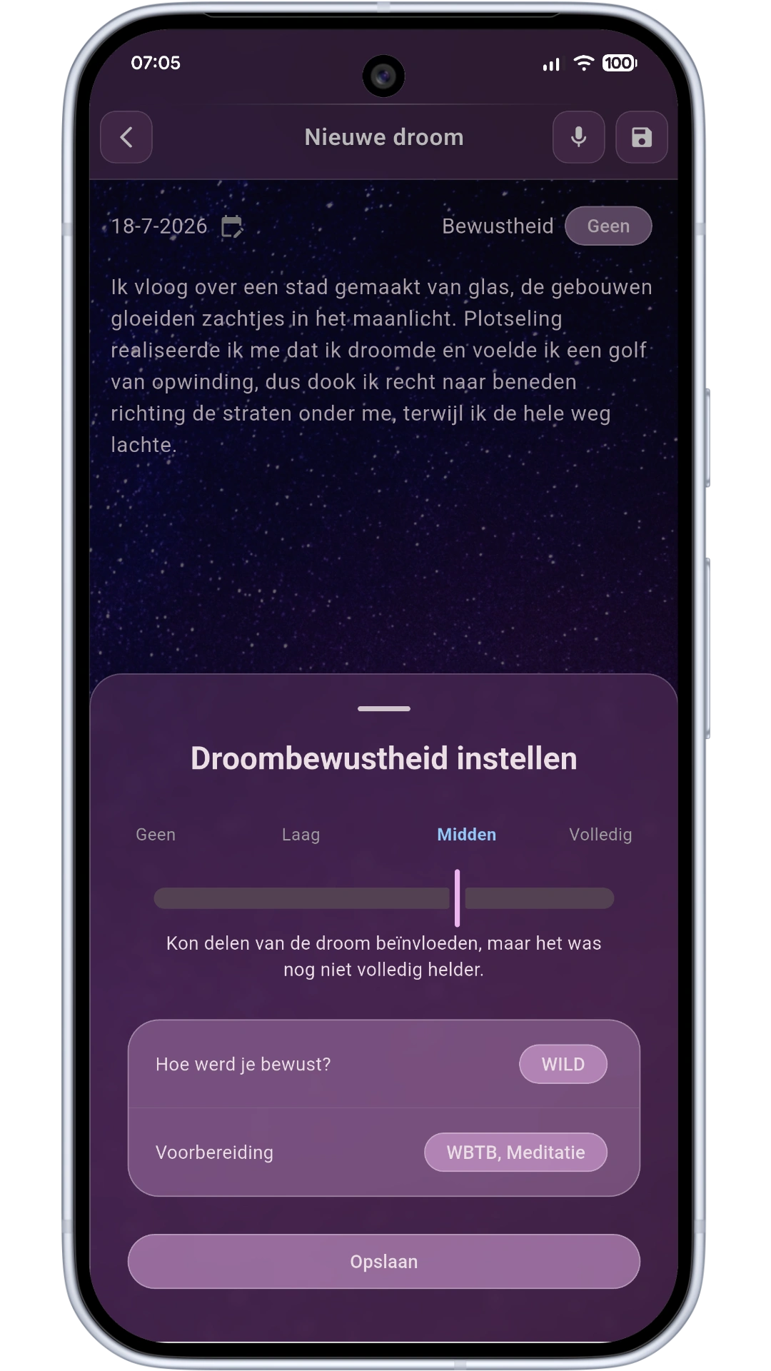 Lucidity and technique tracking screen