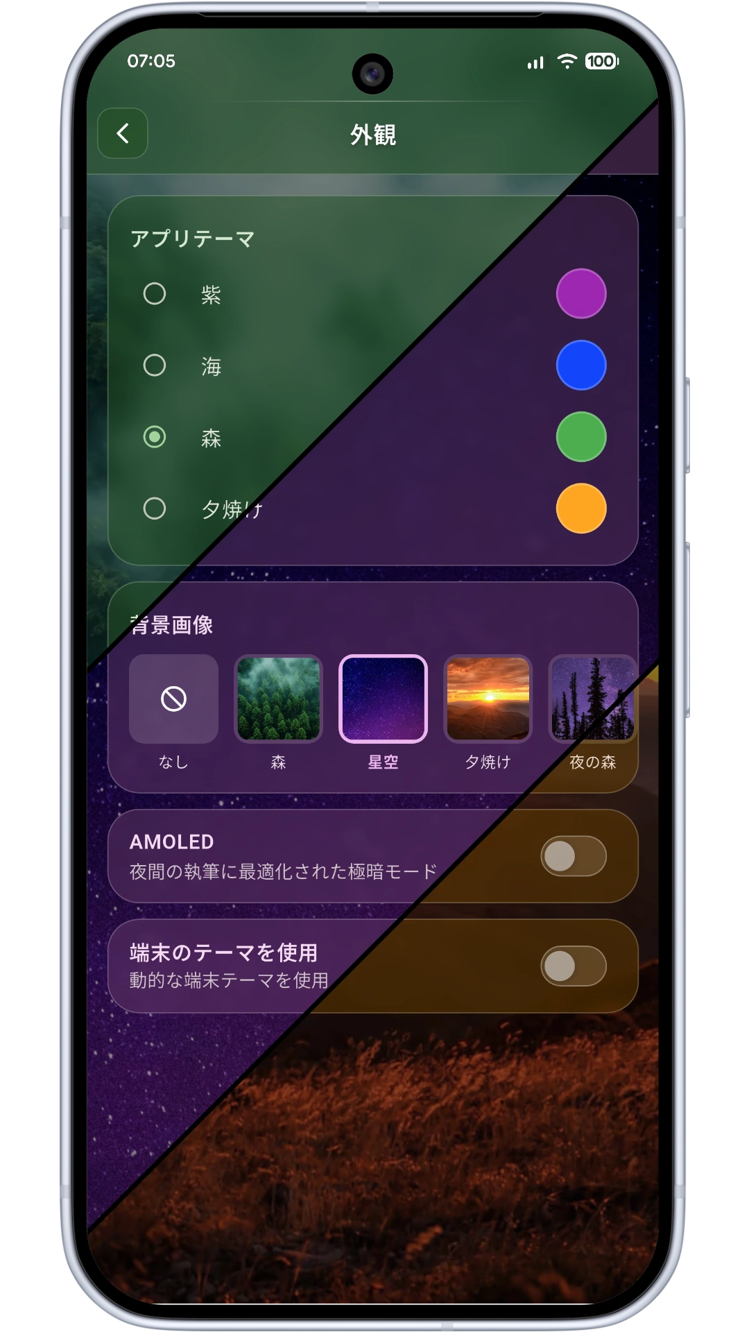 Customizable theming screen