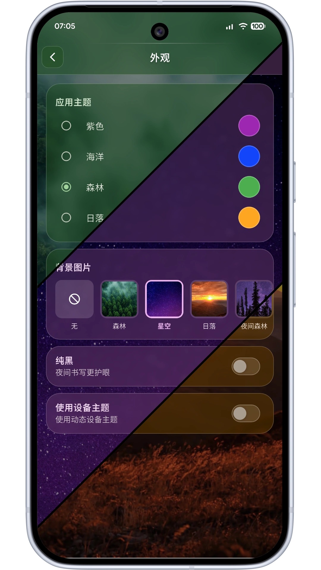 Customizable theming screen